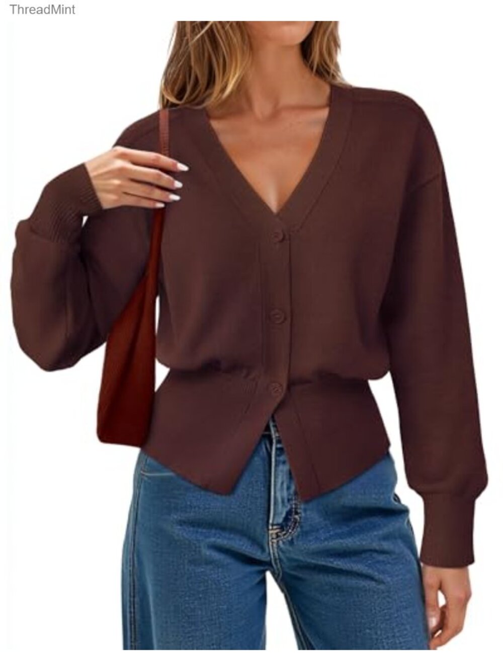 Open Front Ribbed Knit Cardigan Long Sleeve Peplum Button Sweater